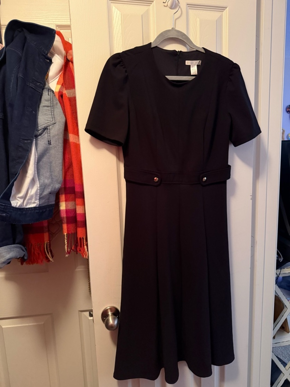 London Times Black Short-Sleeve Midi Dress